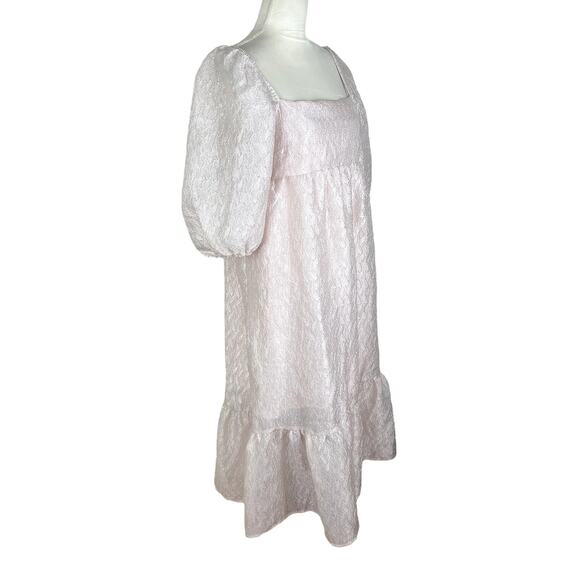 Anthropologie Textured Puff-Sleeve Midi Dress Light Pink Size Medium NEW - Picture 3 of 10